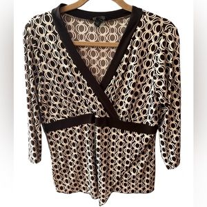 AB Studio Brown and Cream Circular Design Blouse.  Size = Large